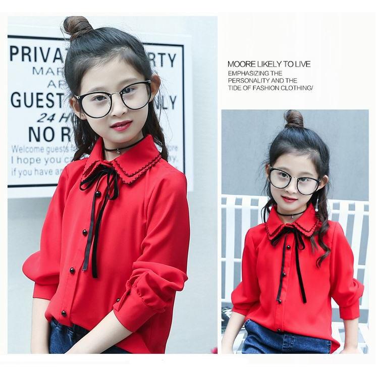 【メール便対応】 女の子 入学式 ブラウス シャツ リボン付 長袖 韓国子供服 ブラウス キッズ ジュニア フォーマル