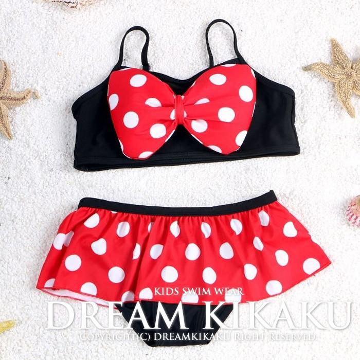 子供水着 ミニーちゃん好き 女の子 水玉 ドット柄 ジュニア