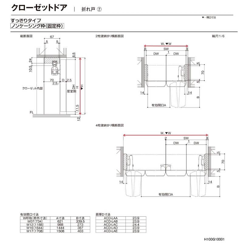 クローゼット扉 ドア 2枚 折れ戸 ラシッサD キナリモダン すっきりタイプ LAA 把手付 ノンケーシング枠 0723 ミラー付/なし 押入れ 折戸 リフォーム DIY