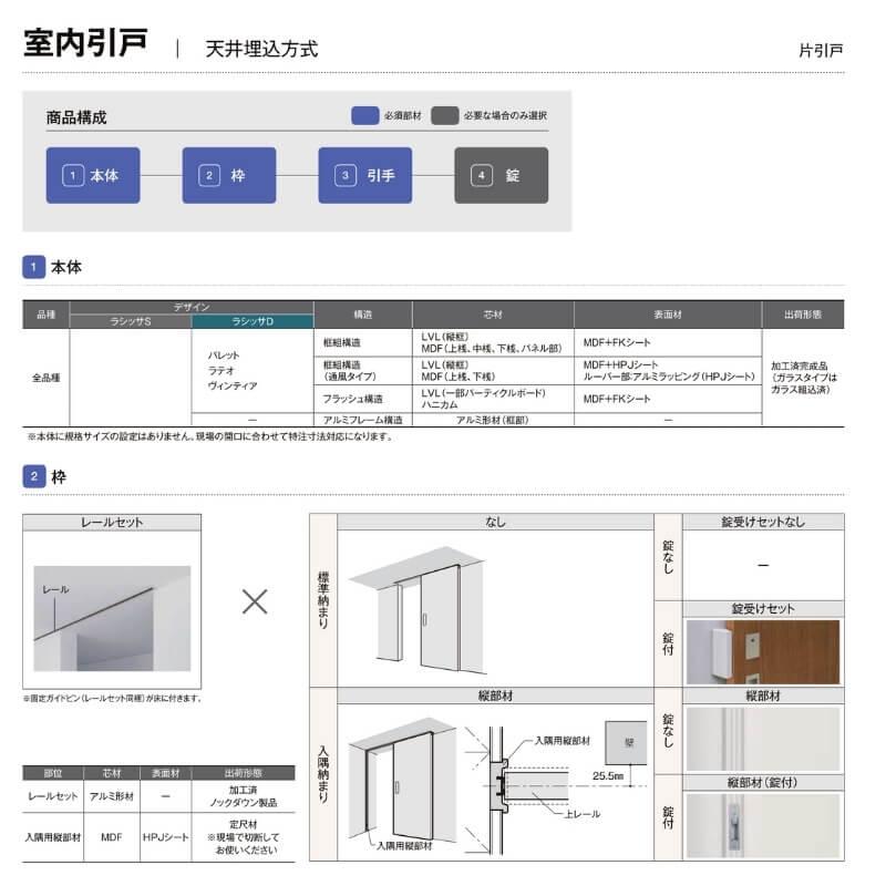 室内引戸　天井埋込方式　リクシル　室内引き戸　鍵なし　鍵付　ラシッサD　W1636mm×2400mm　1624　片引戸　DIY　キナリモダン　標準タイプ　AKTK-LAA