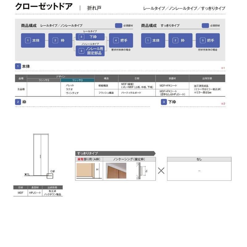 【オーダーサイズ 】リクシル ラシッサD ラテオ クローゼット 2枚折れ戸 すっきりタイプ ALCD-LAA ノンケーシング枠 W517〜917mm×H1518〜2425mm ミラー付/無