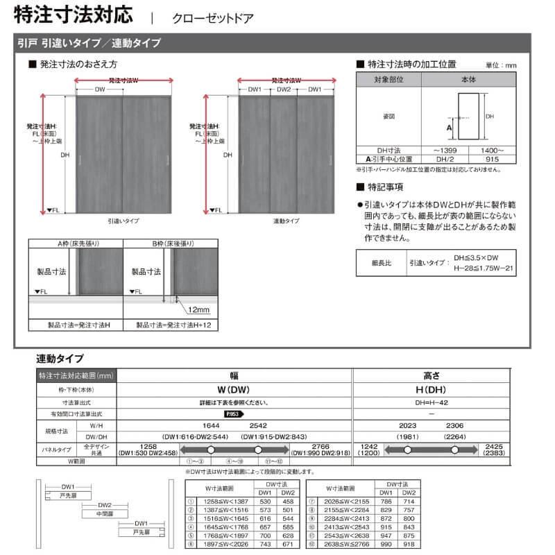 【オーダーサイズ 】リクシル ラシッサD ラテオ クローゼットドア 連動タイプ ALCR-LAA ノンケーシング枠 W1258〜1644mm×H1242〜2023mm_6