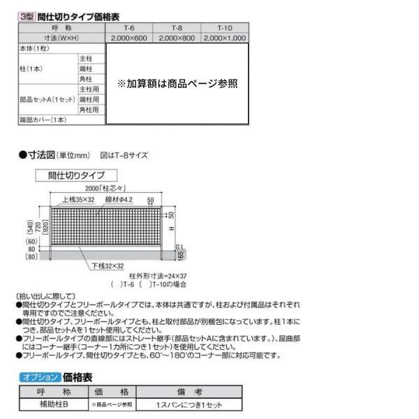 フェンス LIXIL アルメッシュフェンス 3型 間仕切りタイプ T-10 本体 2000×1000mm_3