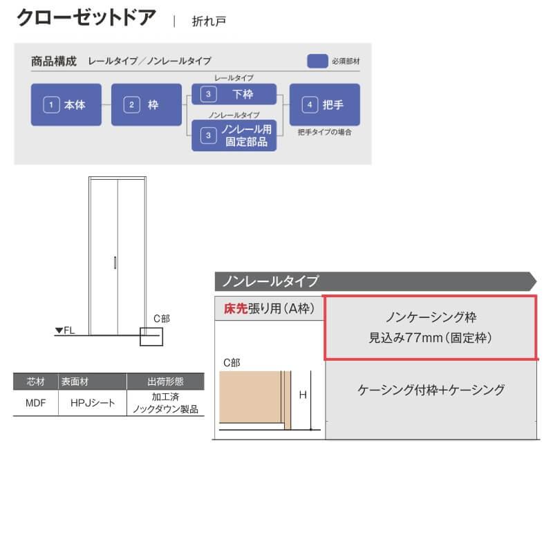 2枚 0723/08M23 ラシッサD ノースフォレスト 折れ戸 ノンレールタイプ  ANCN-LAA ノンケーシング枠 LIXIL ミラー付/なし 折戸 リフォーム 【はり】 DIY