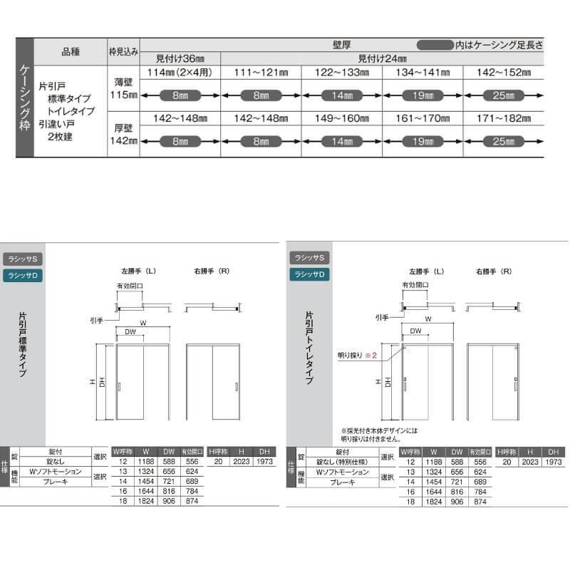 オーダーサイズ リクシル ラシッサＳ 室内引戸 上吊方式 片引戸標準タイプ ASUK-LGK ケーシング付枠 W1092〜1992mm×Ｈ1750〜2425mm