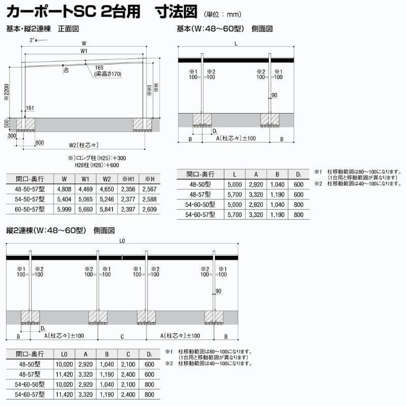 カーポート 4台駐車場 W5404×L10020 カーポートSC 2台用(縦2連棟) 54-50型 アルミ形材屋根材 リクシル/LIXIL 駐車場 車庫 ガレージ 本体 おしゃれ かっこいい｜dreamotasuke｜04