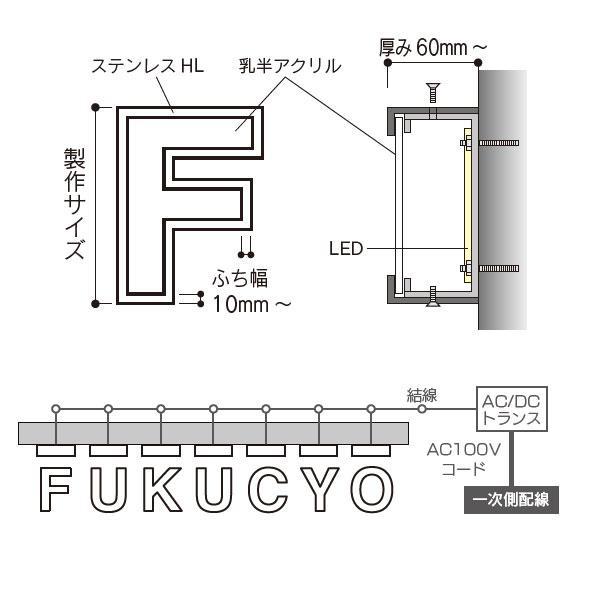 福彫 館銘板・商業サイン LEDサイン(箱文字) 正面発光タイプ KZ-1001