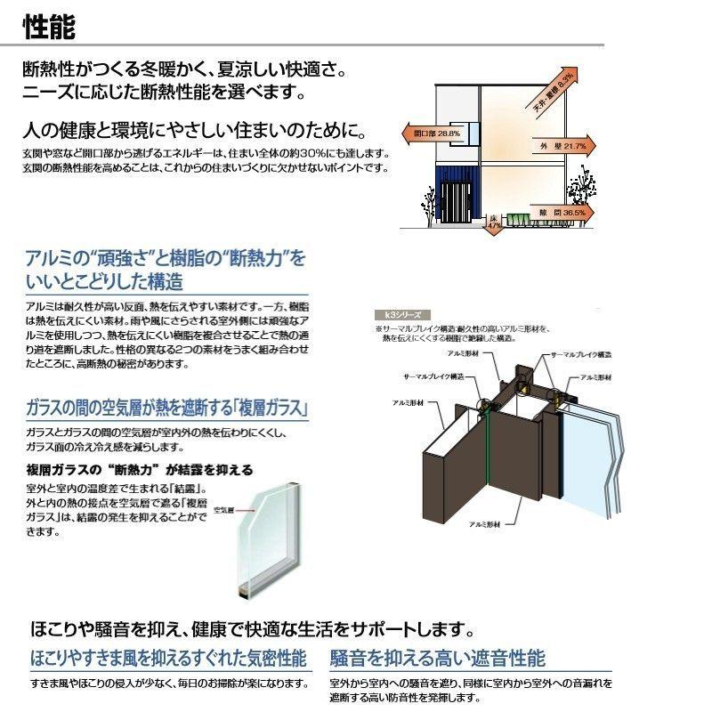 断熱玄関引戸 花伝K3 2枚建戸 ランマ無し 15型(木連格子) LIXIL/TOSTEM リクシル スライド 玄関ドア 引き戸 リフォーム DIYの画像