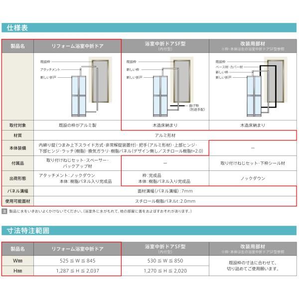 浴室ドア アタッチメント工法 リフォーム浴室中折れドア 特注寸法 オーダーサイズ W525〜845×H1287〜2037mm リクシル LIXIL ドア 浴室折戸 折れ戸 取替交換 DIY｜dreamotasuke｜07