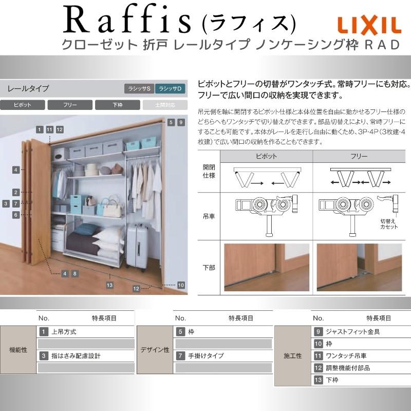 クローゼットドア 折れ戸 本体×3P(6枚) レールタイプ ノンケーシング枠 RAD 手掛け ラフィス 2423/2623/2723 リクシル LIXIL Raffis 建具 交換 リフォーム｜dreamotasuke｜04