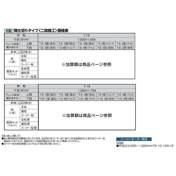 フェンス LIXIL サニーブリーズフェンス S型＜採光タイプ＞ 間仕切りタイプ(二段施工) T-18 本体 上段T-8(A型)/下段T-10(S型) 1000×1754mm_2