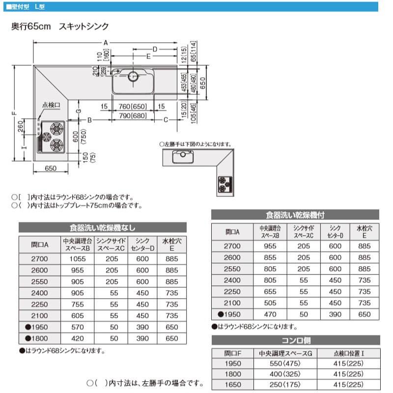 システムキッチン リクシル シエラ 壁付l型 開き扉プラン ウォールユニットなし 食器洗い乾燥機付 W2400mm 間口240cm 165cm 奥行65cm グループ1 Shieral Hd 240 G1s リフォームおたすけdiy 通販 Yahoo ショッピング