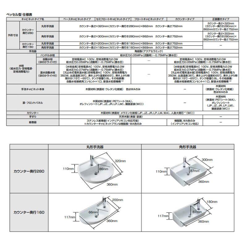 トイレ手洗 キャパシア 正面置きキャビネット カウンター奥行280 ベッセル型 丸形手洗器 YN-ABCBEAXXH(E/J)X ハンドル水栓 LIXIL リクシル｜dreamotasuke｜04