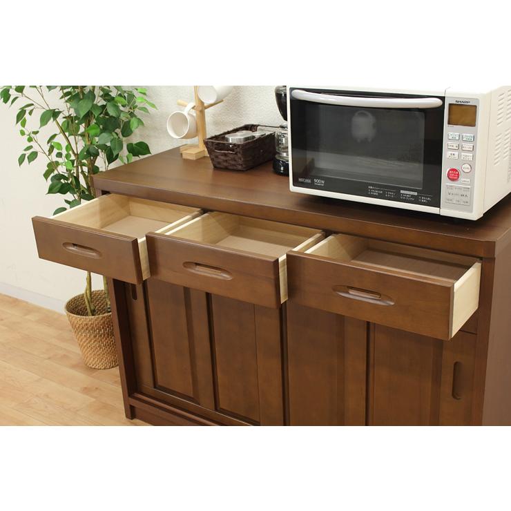 キッチンカウンター 食器棚 ロータイプ 完成品 引き戸 幅120cm 木製