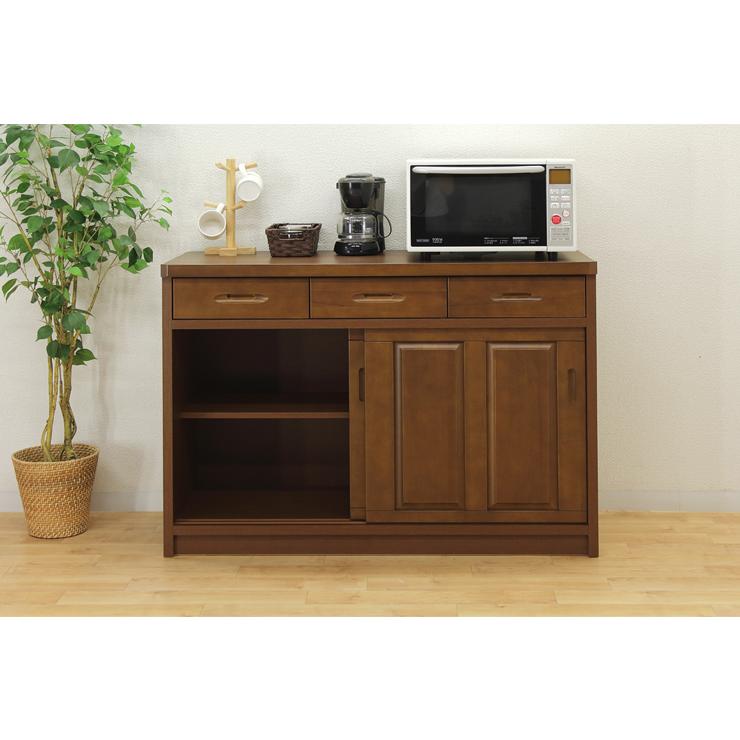 キッチンカウンター 食器棚 ロータイプ 完成品 引き戸 幅120cm 木製