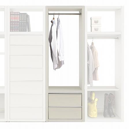 ワードローブ クローゼット 洋服タンス 完成品 幅60cm スリム 木製 収納 おしゃれ 引き出し付き ホワイト ブラウンの画像