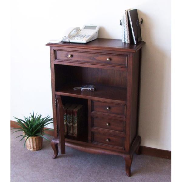 電話台 FAX台 収納 棚 家具 アンティーク レトロ 電話台 FAX台 収納棚 完成品 木製 幅60cm スリム 薄型 リビング