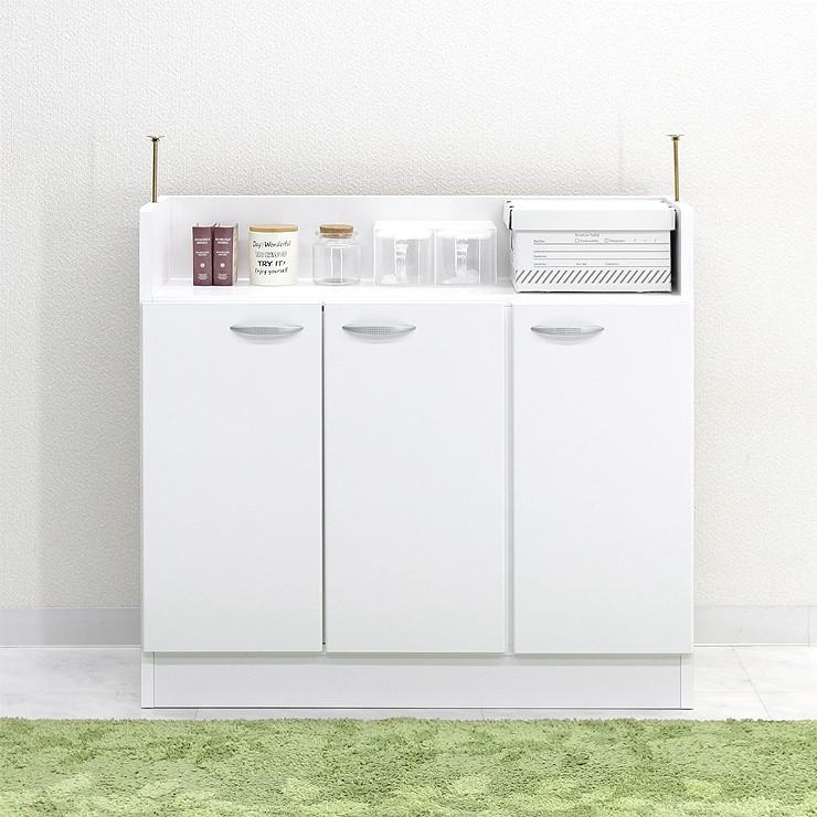 カウンター下収納 薄型 キッチン収納棚 完成品 約幅90cm 木製 ホワイト