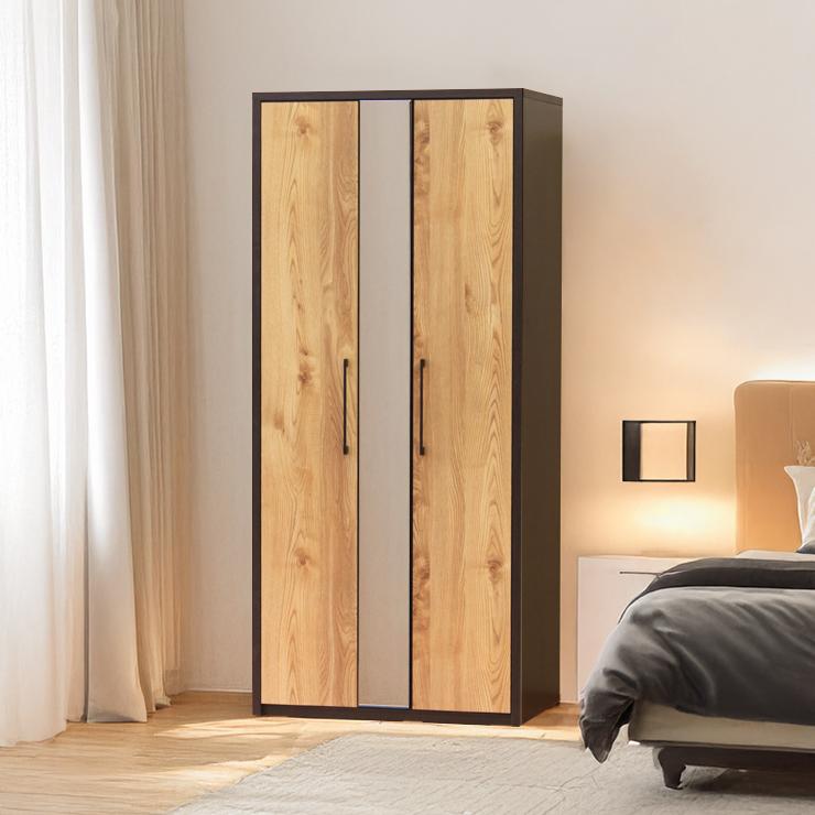 ワードローブ クローゼット 洋服タンス 完成品 約幅80cm ミラー付き