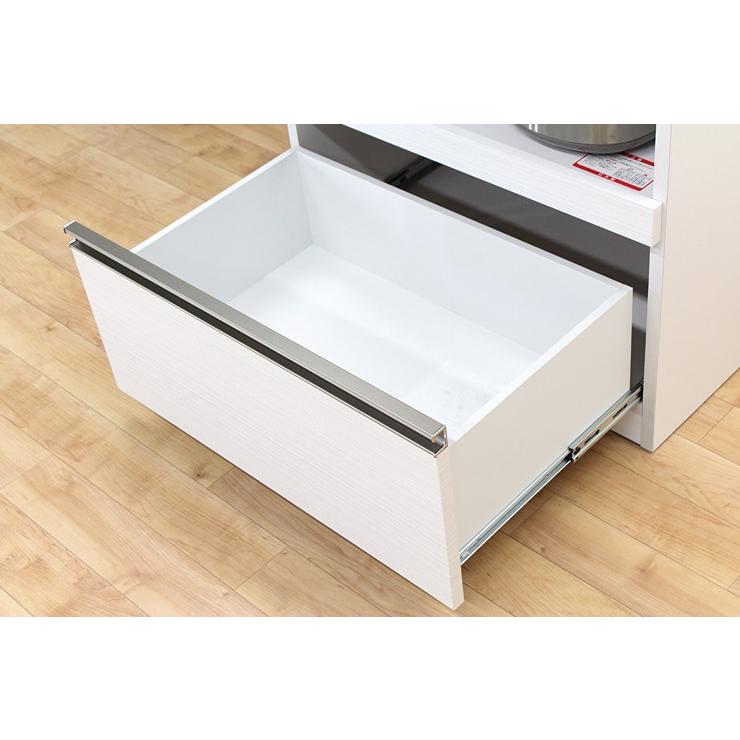 食器棚 レンジ台 キッチンボード 完成品 幅70cm 木製 収納 モダン 引き出し付き ホワイト 白の画像
