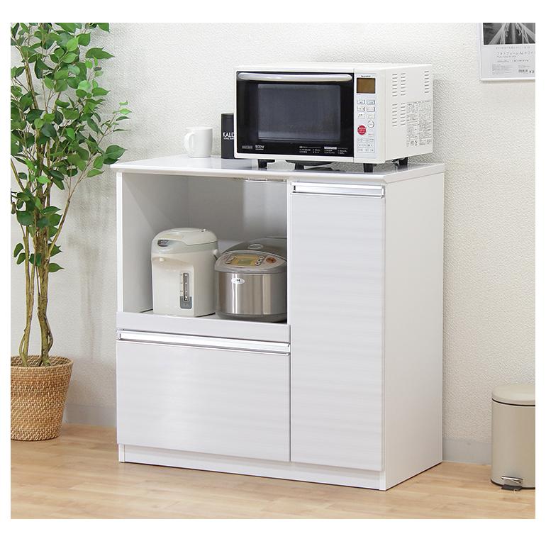ホワイト木製食器棚・キッチンカウンター キッチンカウンター 食器棚 ロータイプ レンジ台 完成品 幅90cm