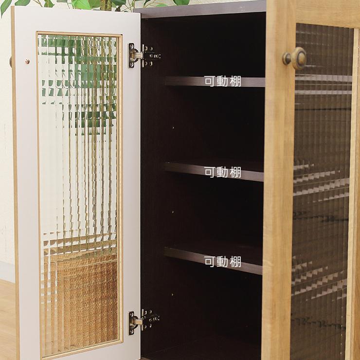 キャビネット サイドボード 収納棚 完成品 幅90cm ガラス 扉付き ロー