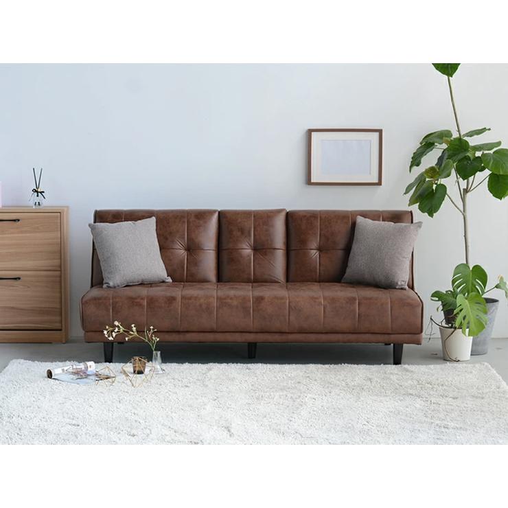 ソファーベッド 3人掛け 幅180cm 脚付き ブラウン : 大川家具