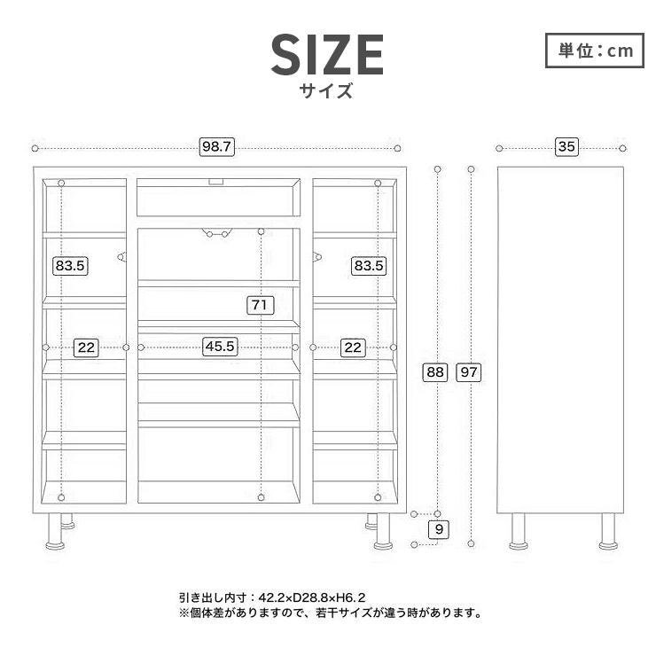 下駄箱 シューズボックス 靴箱 完成品 幅99cm おしゃれ 木製 収納 薄型