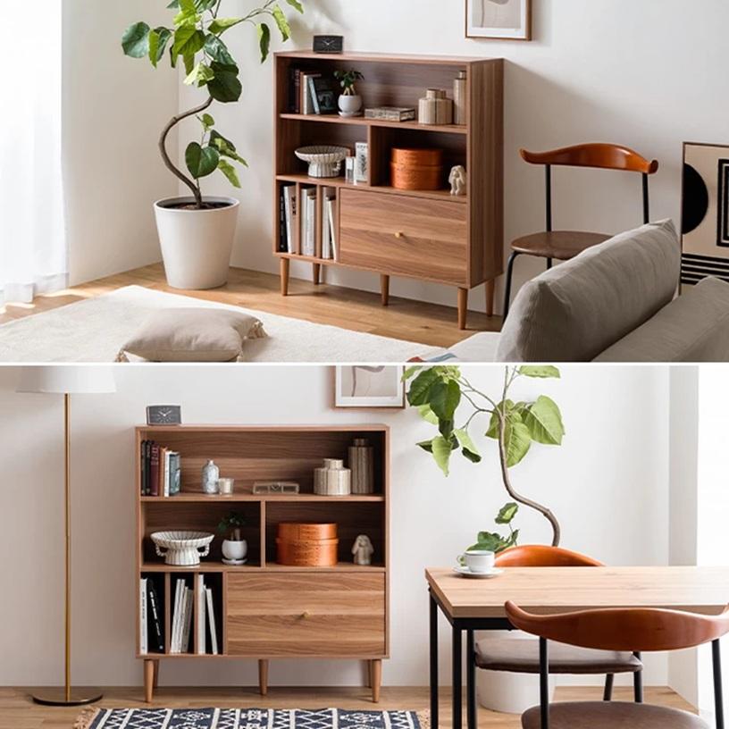 幅100cm Lykke 引き出し付き本棚 大容量収納 134072_BR/OAK/WALNUT