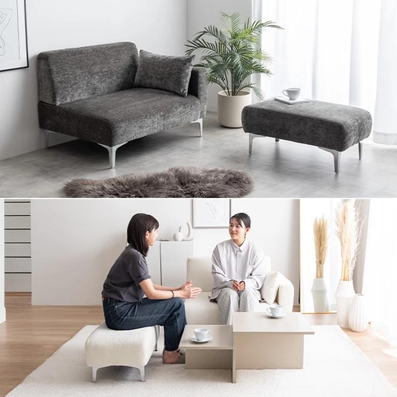 2点セット Sena オットマン付き 2人掛けソファ 118084_IV/GY/DGY