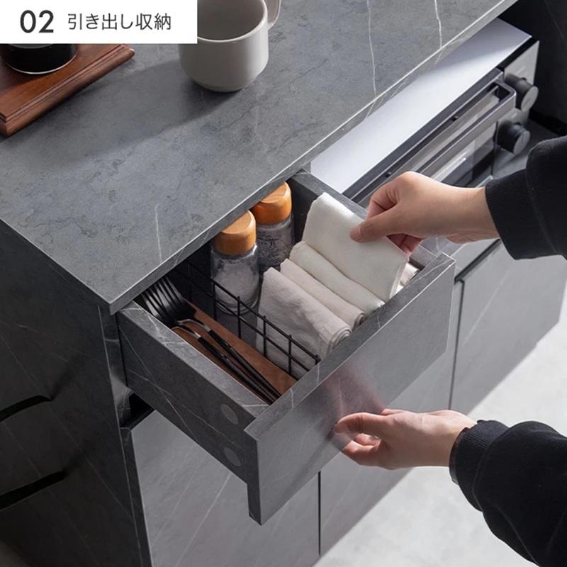 幅80cm レンジ台 ストーン柄 隠しキャスター付き 134097_STGJ/STGY