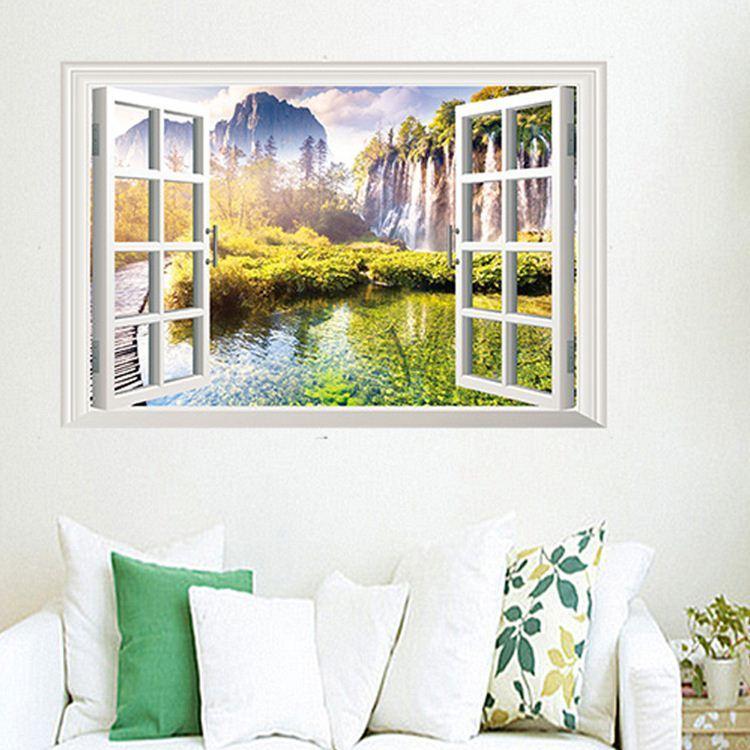 癒しの3D窓 ウォールステッカー 湖×森 騙し絵 トリックアート