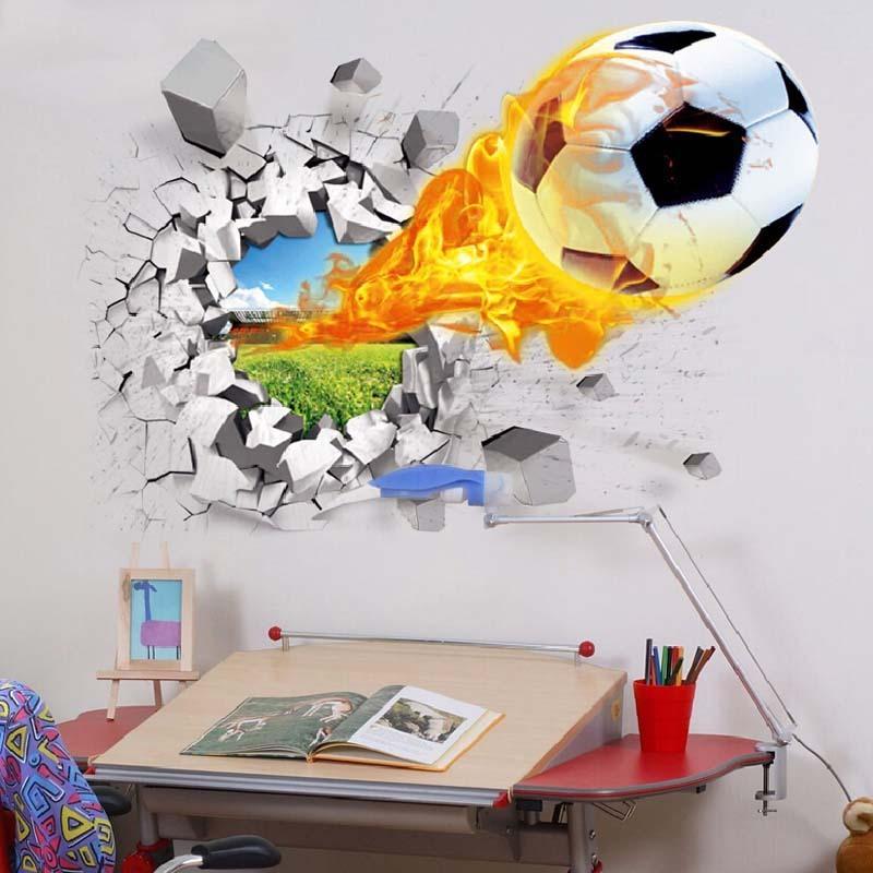 原宿系 SPORTS KIDS パブミラー 壁飾り★サッカー 部活 ヤンキー C214 飛び出す！サッカーボール】ウォールステッカー 防水 賃貸部屋OK