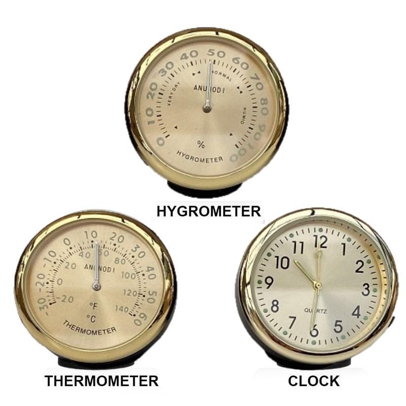 アナログ 3連メーター風 温度計 湿度計 時計 ゴールド マルチ車載