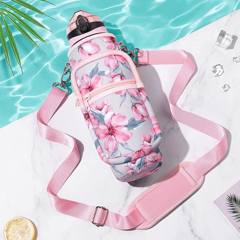 汎用 750ml 1L ポケット付き 水筒カバー ボトルカバー 肩掛け