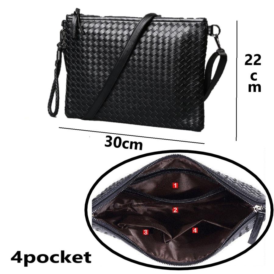 人気の2way 編み込み セカンドバッグ ショルダーバッグ 黒 ブラック