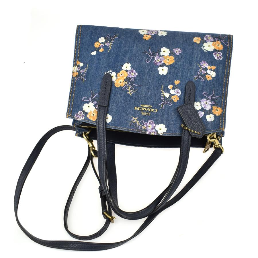 COACH コーチ ハンド ショルダーバッグ 2WAY デニム 花柄 ネービー