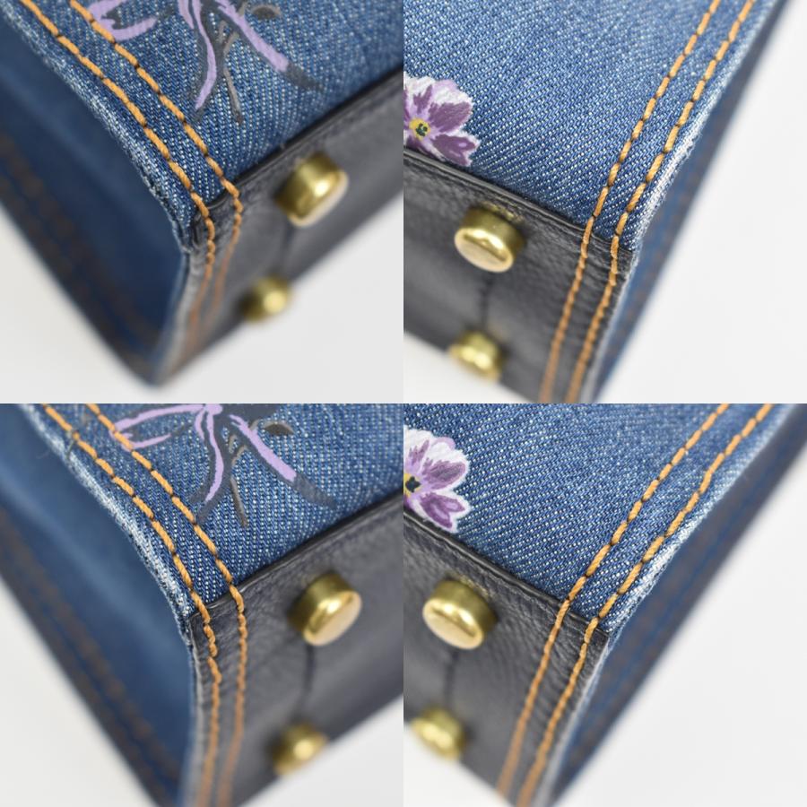COACH コーチ ハンド ショルダーバッグ 2WAY デニム 花柄 ネービー