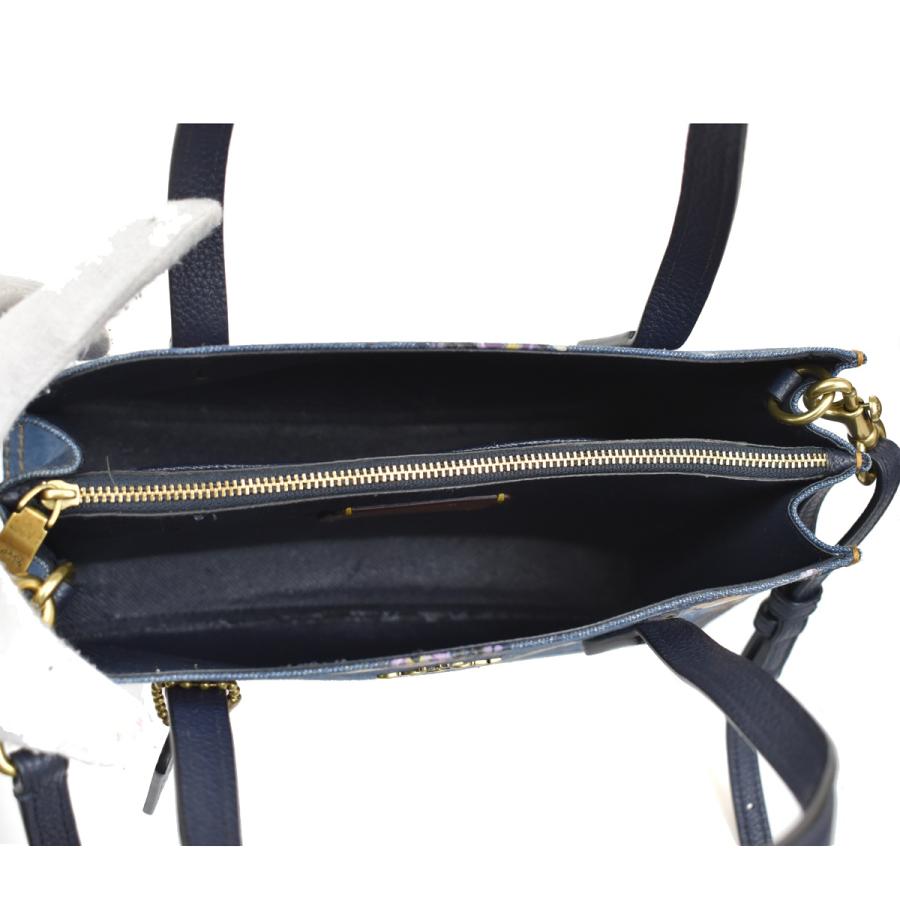 COACH コーチ ハンド ショルダーバッグ 2WAY デニム 花柄 ネービー