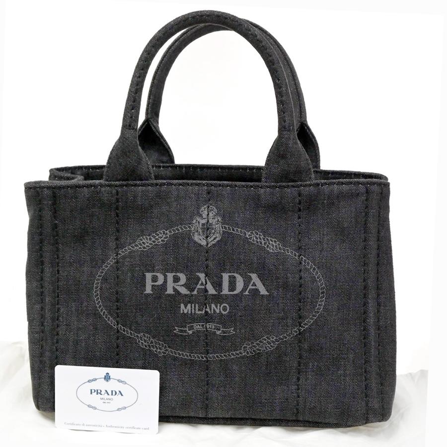 PRADA ブラック デニム トートバッグ PRADA プラダ カナパ デニム トート ショルダーバッグ ブラック
