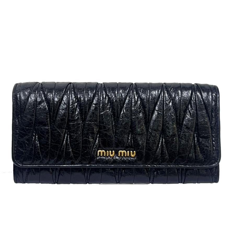 MIUMIU 長財布　黒 MIUMIU ミュウミュウ 長財布 ロゴ Wホック ブラック レザー 60EG136