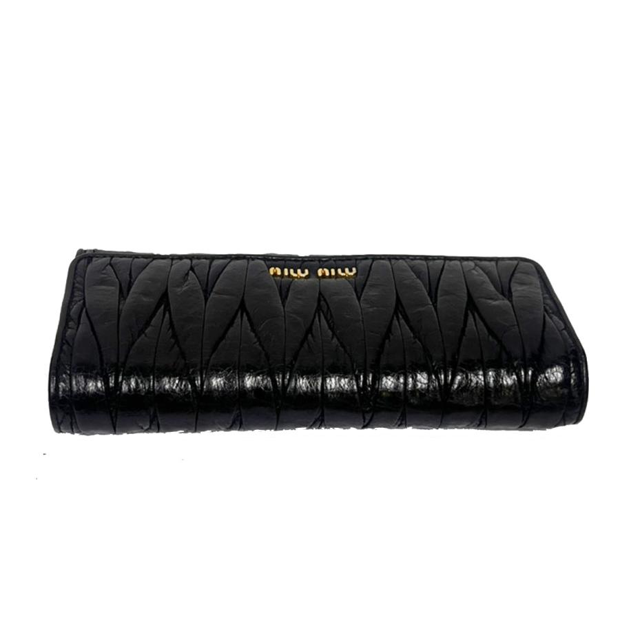 MIUMIU ミュウミュウ 長財布 ロゴ Wホック ブラック レザー 60EG136