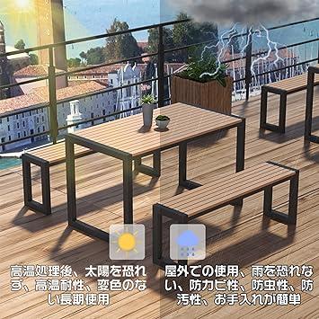 LSPYYDS ガーデンテーブルセット 屋外ダイニングテーブルとベンチ 収納可能3点セット テーブル長さ130cm、ベンチ長さ120cm - 4
