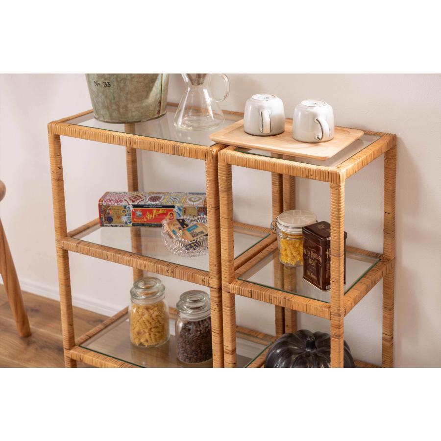 ガラスシェルフＷ シェルフ ガラス ラタン 籐 クリア 収納 収納棚 ラック オープンラック 3段 三段 見せる収納 シンプル 北欧 ナイトテーブル 強化ガラス |  | 11