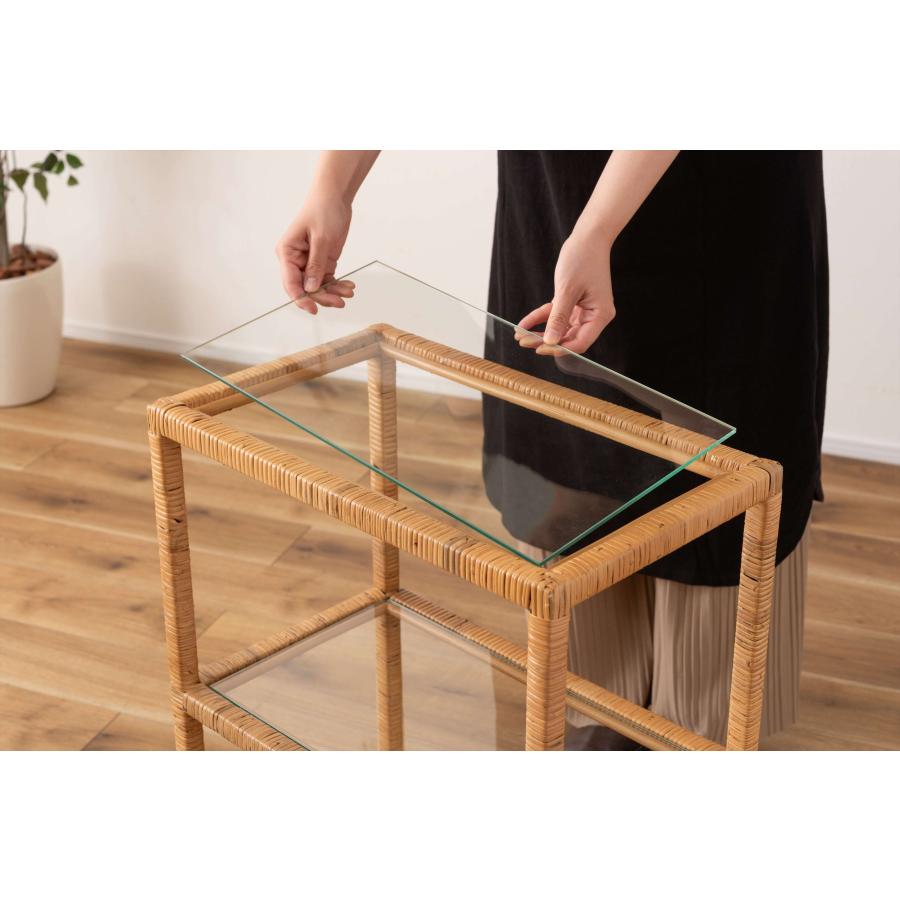 ガラスシェルフＷ シェルフ ガラス ラタン 籐 クリア 収納 収納棚 ラック オープンラック 3段 三段 見せる収納 シンプル 北欧 ナイトテーブル 強化ガラス |  | 13