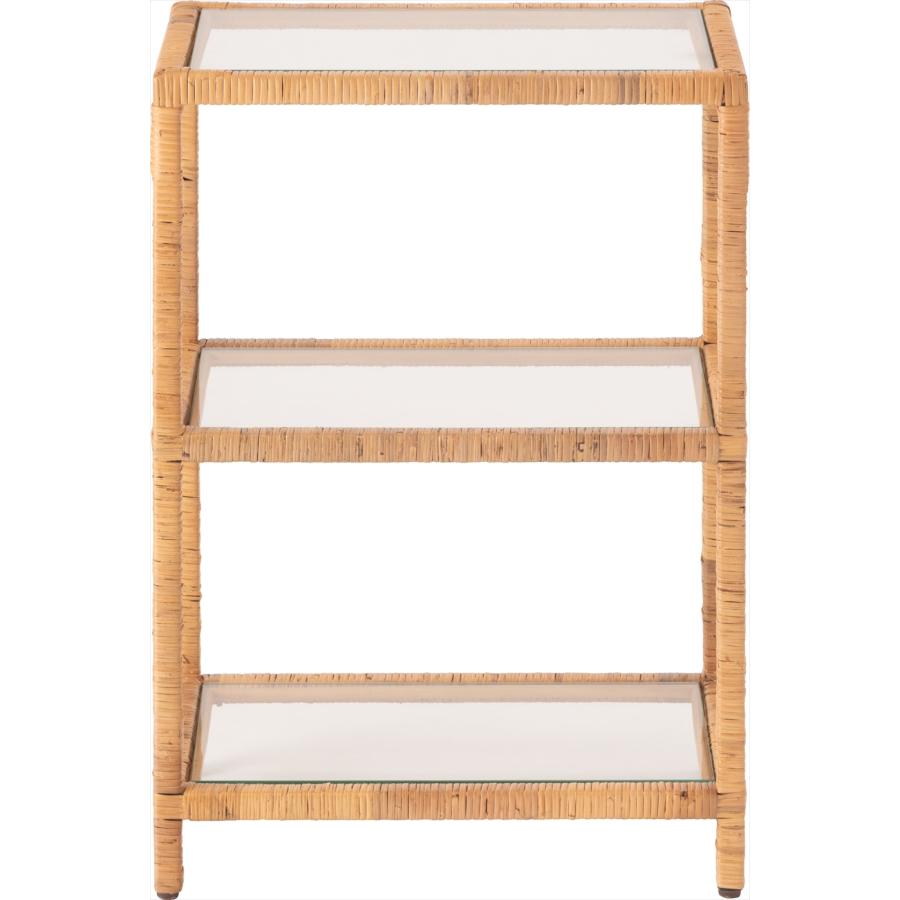 ガラスシェルフＷ シェルフ ガラス ラタン 籐 クリア 収納 収納棚 ラック オープンラック 3段 三段 見せる収納 シンプル 北欧 ナイトテーブル 強化ガラス |  | 02