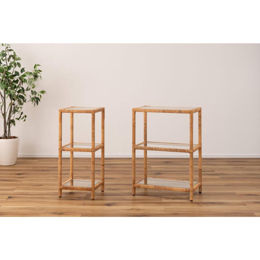 ガラスシェルフＷ シェルフ ガラス ラタン 籐 クリア 収納 収納棚 ラック オープンラック 3段 三段 見せる収納 シンプル 北欧 ナイトテーブル 強化ガラス |  | 04