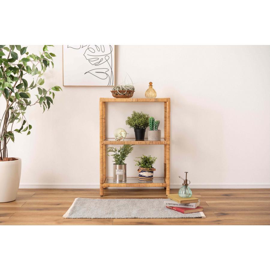 ガラスシェルフＷ シェルフ ガラス ラタン 籐 クリア 収納 収納棚 ラック オープンラック 3段 三段 見せる収納 シンプル 北欧 ナイトテーブル 強化ガラス |  | 05