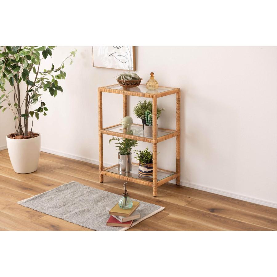 ガラスシェルフＷ シェルフ ガラス ラタン 籐 クリア 収納 収納棚 ラック オープンラック 3段 三段 見せる収納 シンプル 北欧 ナイトテーブル 強化ガラス |  | 06