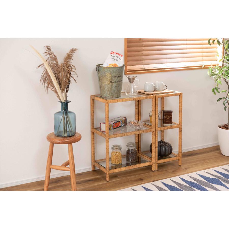 ガラスシェルフＷ シェルフ ガラス ラタン 籐 クリア 収納 収納棚 ラック オープンラック 3段 三段 見せる収納 シンプル 北欧 ナイトテーブル 強化ガラス |  | 09